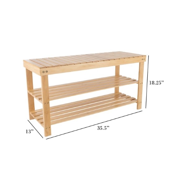 Hastings Home Bamboo Shoe Rack Bench with 2 Shelves, Natural Wood Seat Storage and Organization for Home - 318722DUB