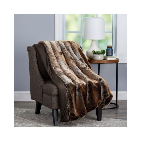 Hastings Home Faux Fur Throw Luxurious, Hypoallergenic Premium Zobel Marten Sable Blanket, Faux Mink Back 60x70" - 600285VDW