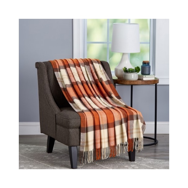 Hastings Home Soft Throw Blanket, Oversized, Fluffy, Vintage-Look an Cashmere-Like Woven Acrylic (Spice Plaid) - 676512JOZ