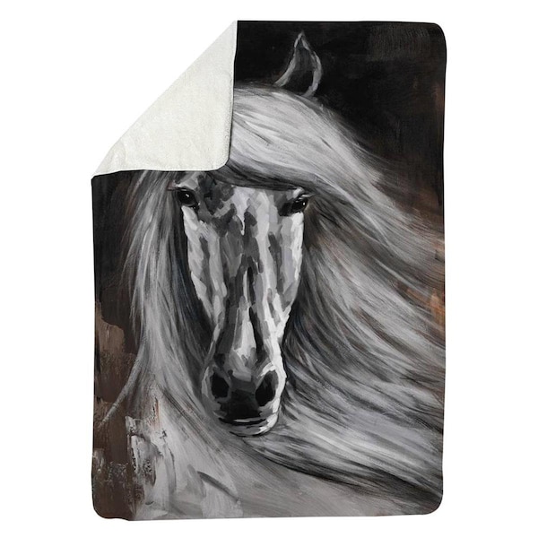 Kd Cuna 60 x 80 in. White Horse-Sherpa Fleece Blanket - KD2792488