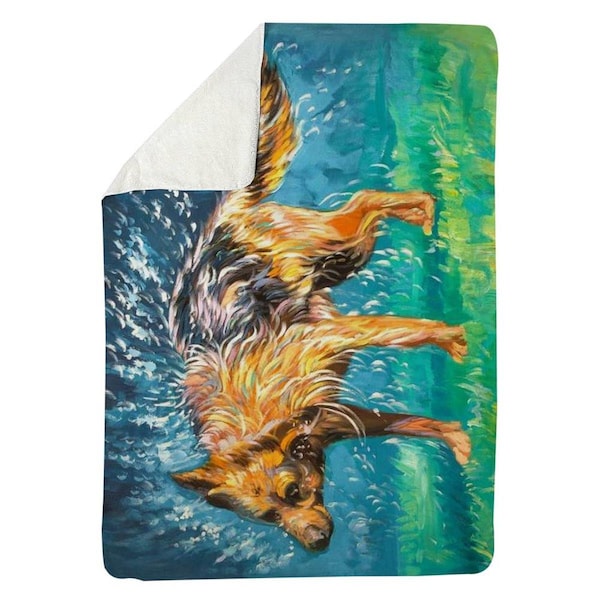 Begin Home Decor 60 x 80 in. Spin-Dry Wet German Shepherd-Sherpa Fleece Blanket - 5545-6080-AN382
