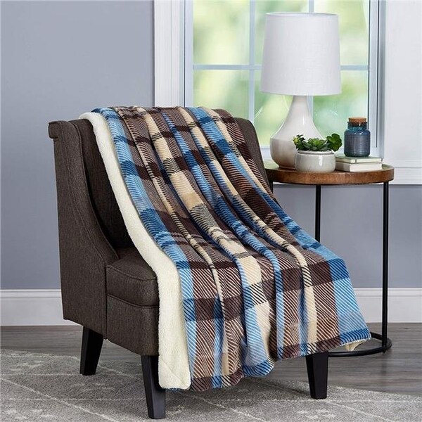 Bedford Home Bedford Home 66A-29324 Blanket Oversized Plush Woven Polyester Sherpa Fleece Plaid Throw - Horizon - 66A-29324