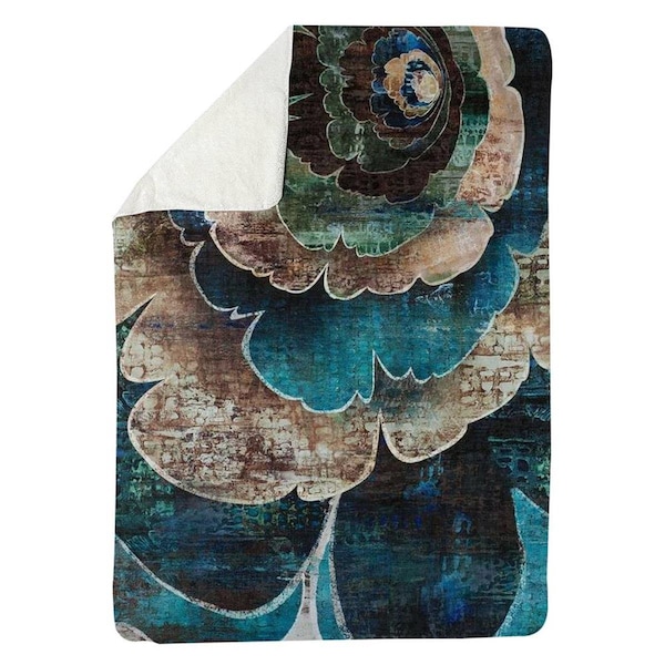 Begin Home Decor 60 x 80 in. Blue Flower Montage-Sherpa Fleece Blanket - 5545-6080-FL163