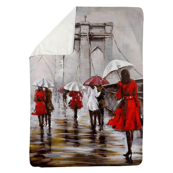 Begin Home Decor 60 x 80 in. Walk on the Brooklyn Bridge-Sherpa Fleece Blanket - 5545-6080-CI207