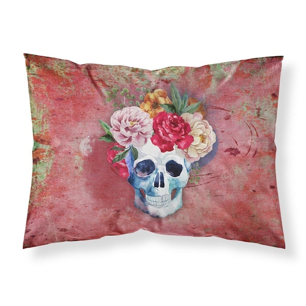 Jensendistributionservices Day of the Dead Red Flowers Skull Fabric Standard Pillowcase - MI2550412