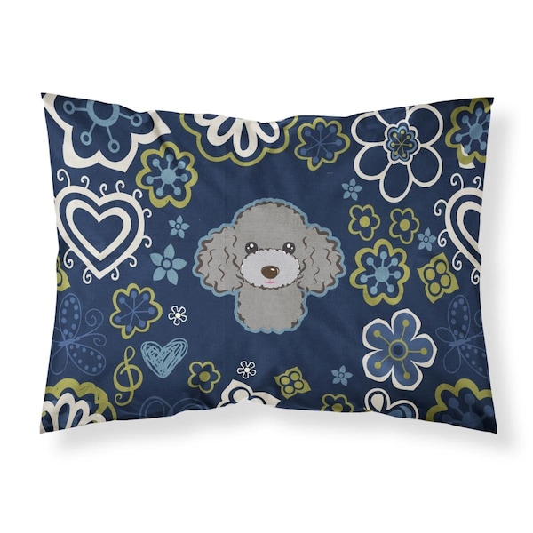 Jensendistributionservices Blue Flowers Silver Gray Poodle Fabric Standard Pillowcase - MI2552007