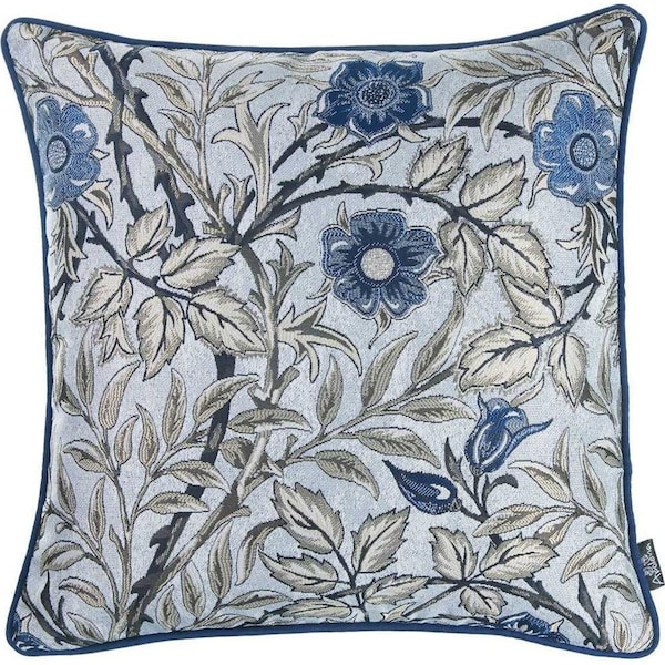 Homeroots 17 x 17 in. Blue Jacquard Leaf Decorative Throw Pillow Cover - 355615