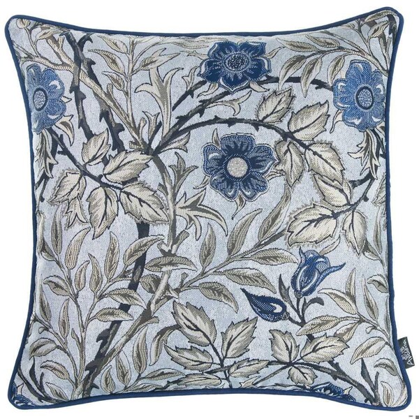 Homeroots 17 x 17 in. Blue Jacquard Leaf Decorative Throw Pillow Cover - 355615