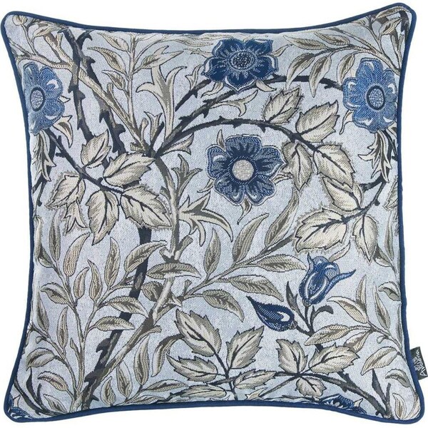 Homeroots 17 x 17 in. Blue Jacquard Leaf Decorative Throw Pillow Cover - 355615