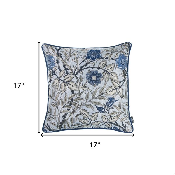 Homeroots 17 x 17 in. Blue Jacquard Leaf Decorative Throw Pillow Cover - 355615