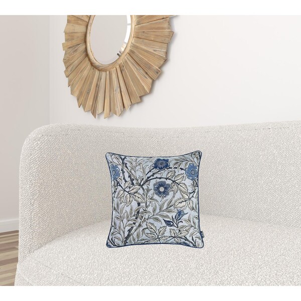 Homeroots 17 x 17 in. Blue Jacquard Leaf Decorative Throw Pillow Cover - 355615