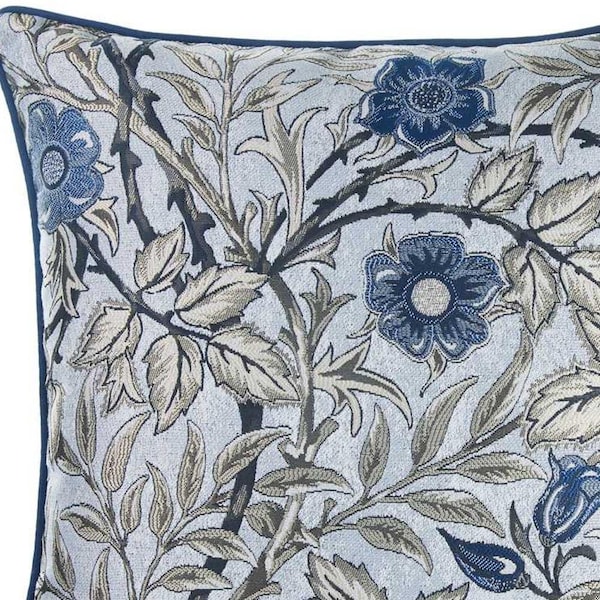 Homeroots 17 x 17 in. Blue Jacquard Leaf Decorative Throw Pillow Cover - 355615