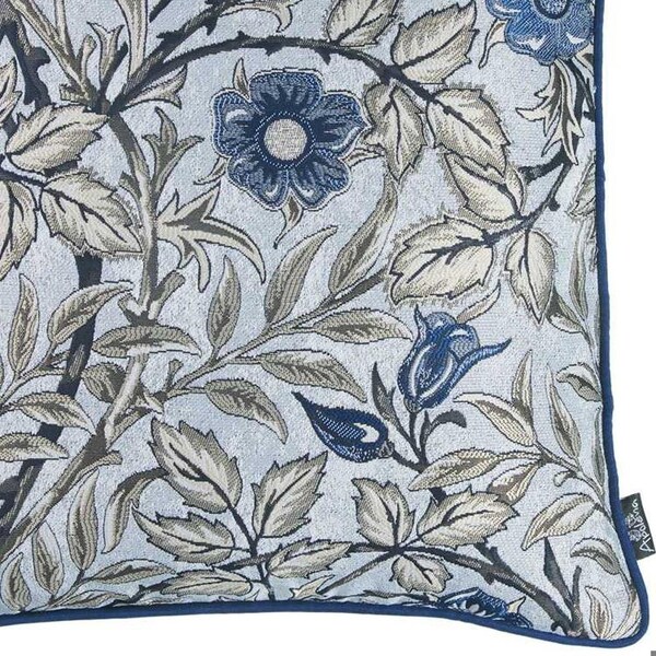 Homeroots 17 x 17 in. Blue Jacquard Leaf Decorative Throw Pillow Cover - 355615