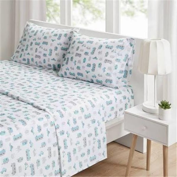 Intelligent Design Intelligent Design ID20-1429 Novelty Printed Sheet Set; Grey & Blue Road Trip - Queen - ID20-1429