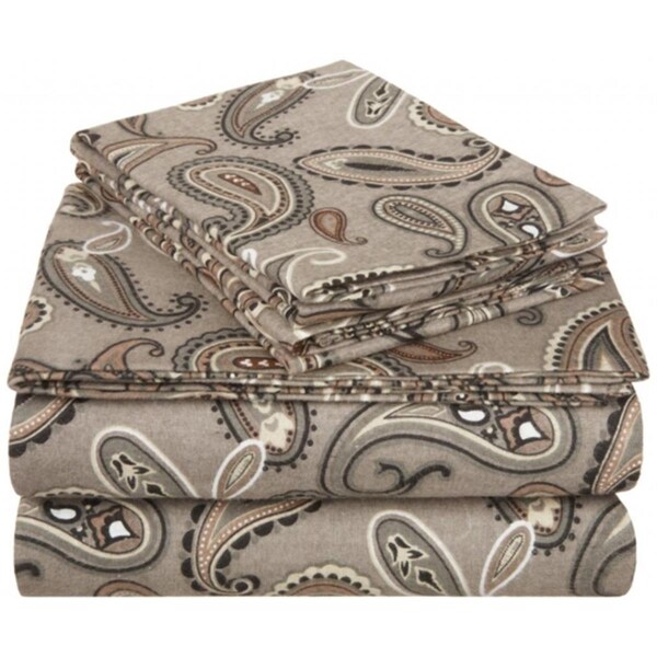 Impressions By Luxor Treasures Cotton Flannel Full Sheet Set Paisley- Grey - FLAFLSH PAGR
