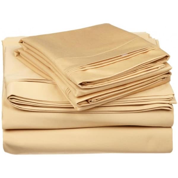 Impressions By Luxor Treasures Egyptian Cotton 650 Thread Count Solid Sheet Set Olympic Queen-Gold - 650OQSH SLGL