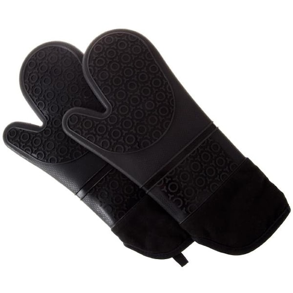Lavish Home Lavish Home 69-08-B Silicone Oven Mitts Extra Long Professional Quality Heat Resistant with Quilted Lining & 2-Sided Textured Grip; Black - 69-08-B
