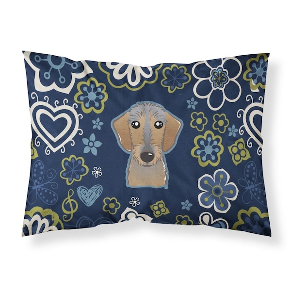 Jensendistributionservices Blue Flowers Wirehaired Dachshund Fabric Standard Pillowcase - MI2552006