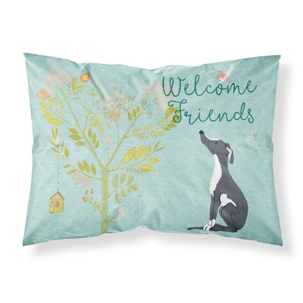 Carolines Treasures Carolines Treasures BB7592PILLOWCASE Welcome Friends Black White Greyhound Fabric Standard Pillowcase - BB7592PILLOWCASE