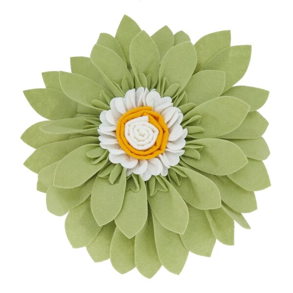 Saro 13 in. Felt Flower Round Throw Pillow with Poly Filling - FT123.LM13R