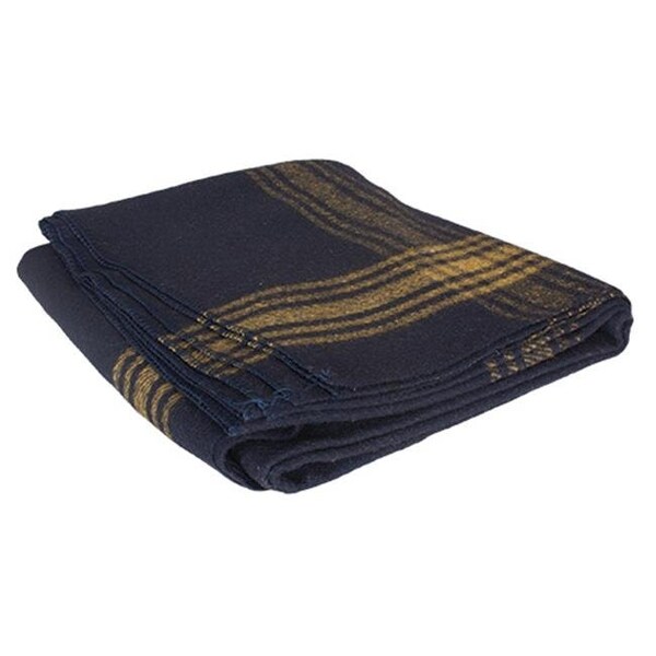 Emerald Health Bioceuticals FoxOutdoor 818-12  Mustard-Striped Navy Wool Blanket - 818-12