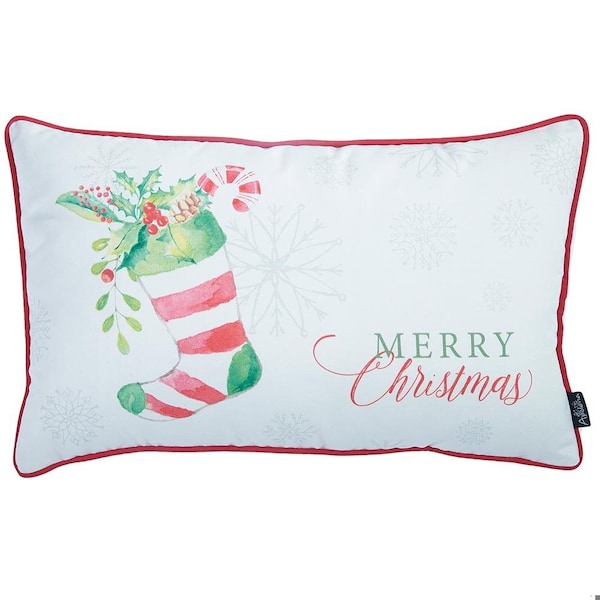 Homeroots Multi Color Christmas Socks Printed Decorative Throw Pillow Cover 20 x 12 in. - 355278