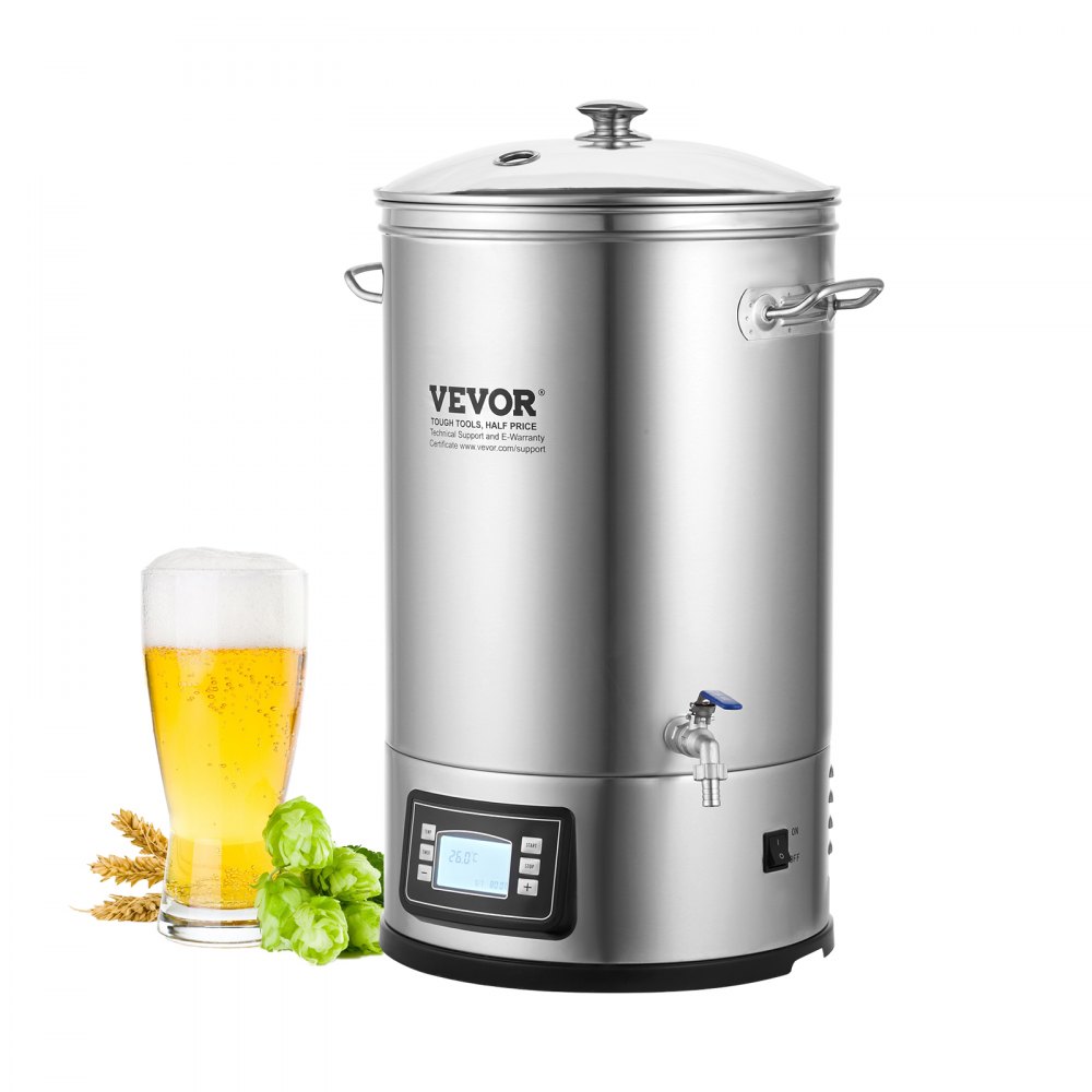 VEVOR Electric Brewing System, 8 GALLON Brewing Stock Pot, All-in-One Home Beer Brewer, 304 Stainless Steel Brewing Supplies with Panel, Includes Glass Lid, Handle, Spigot, Electronic Panel Control - PJNJJ8GALWBDXJHW9V1