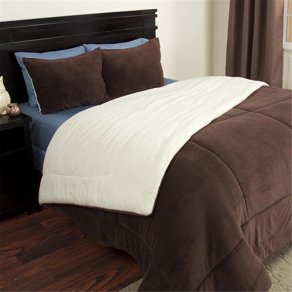 Daphnes Dinnette Sherpa & Fleece Comforter Set , Chocolate - 3 Piece - DA3878449