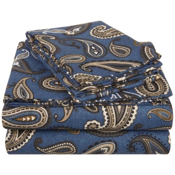 Impressions By Luxor Treasures Cotton Flannel Full Sheet Set Paisley- Navy Blue - FLAFLSH PANB