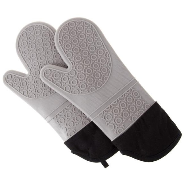 Lavish Home Lavish Home 69-08-S Silicone Oven Mitts Extra Long Professional Quality Heat Resistant with Quilted Lining & 2-Sided Textured Grip; Gray - 69-08-S