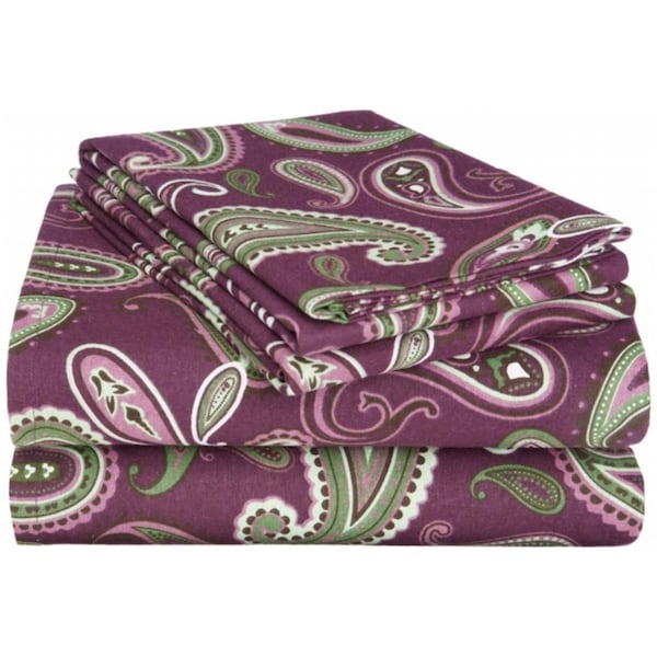 Superior  Impressions by Luxor Treasures FLACKSH PAPR Cotton Flannel California King Sheet Set Paisley; Purple - FLACKSH PAPR