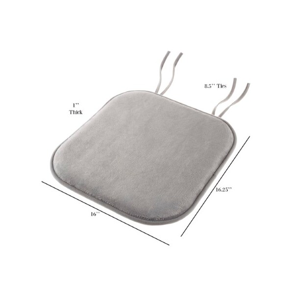 Hastings Home Memory Foam Chair Cushion, Square 16x 16 in Pad with Ties and PVC Dot Backing for Kitchen Gray - 627348OHA