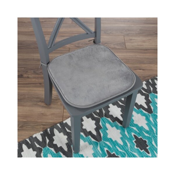 Hastings Home Memory Foam Chair Cushion, Square 16x 16 in Pad with Ties and PVC Dot Backing for Kitchen Gray - 627348OHA