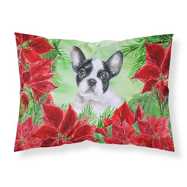 Carolines Treasures Carolines Treasures CK1358PILLOWCASE French Bulldog Black & White Poinsettas Fabric Standard Pillowcase - CK1358PILLOWCASE