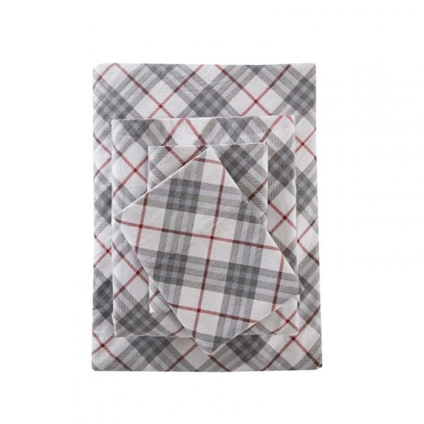 True North By Sleep Philosophy Cozy Flannel Sheet Set, Red Plaid - Queen - TN20-0078