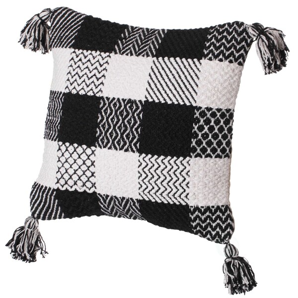 Deerlux 16" Handwoven Cotton Throw Pillow Cover with Patterned Gingham Design and Tasseled Corners - QI004302.GM