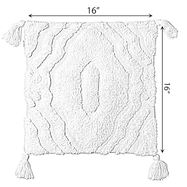 Deerlux 16" Handwoven Cotton Throw Pillow Cover with White Ikat Pattern and Tassel Corners, White - QI004307.IT