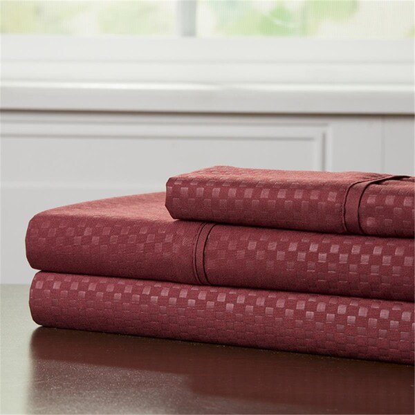 Daphnes Dinnette Hypoallergenic Bed Linens w/Deep Pocket Fitted Brushed Microfiber Sheets Set, Burgundy - 3 Piece - DA3242174