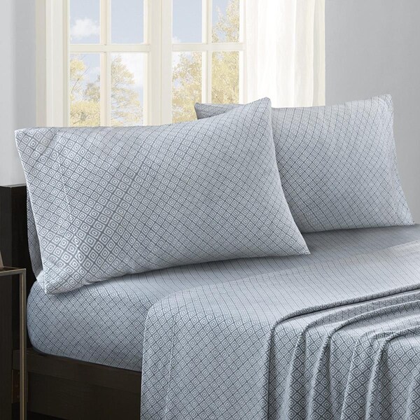 True North By Sleep Philosophy True North Polyester Knitted Micro Fleece Printed Sheet Set, Twin, Blue Diamond - SHET20-838