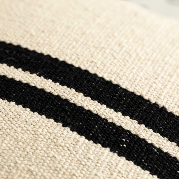 Deerlux 16" Handwoven Cotton Throw Pillow Cover with Two Center Black Stripes, Natural - QI004309.BK