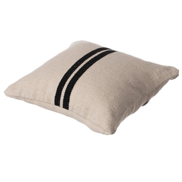 Deerlux 16" Handwoven Cotton Throw Pillow Cover with Two Center Black Stripes, Natural - QI004309.BK