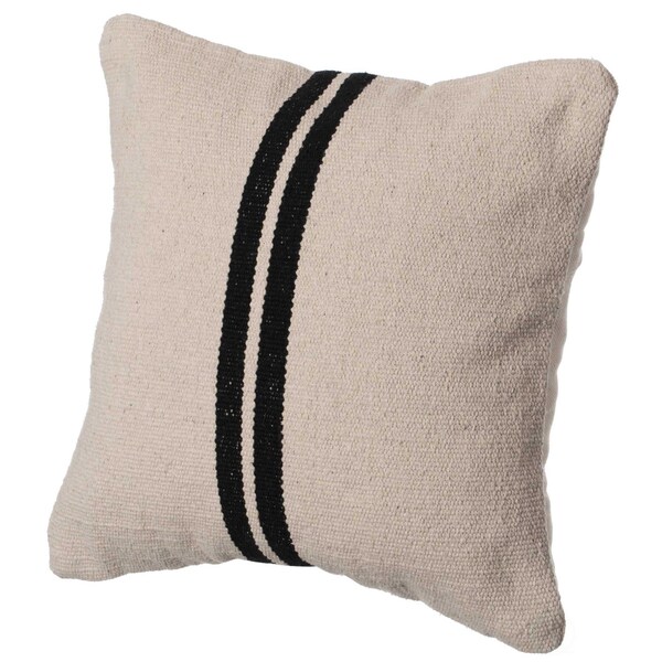 Deerlux 16" Handwoven Cotton Throw Pillow Cover with Two Center Black Stripes, Natural - QI004309.BK