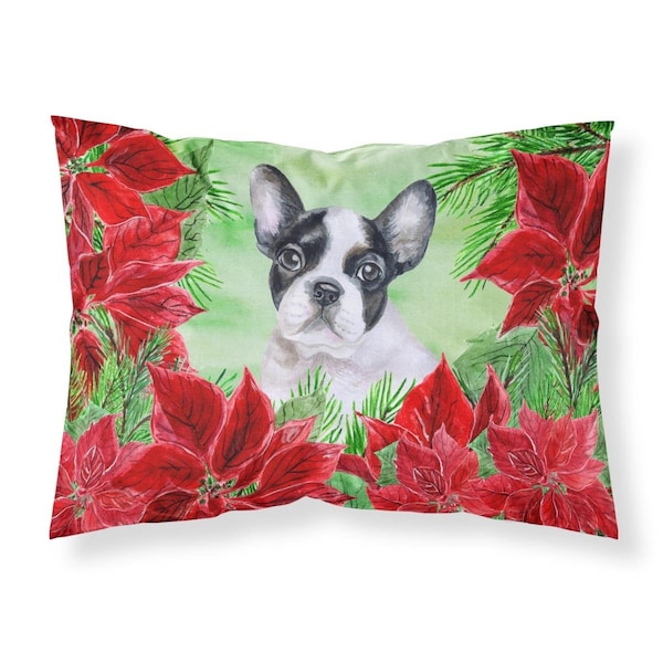 Jensendistributionservices French Bulldog Black & White Poinsettas Fabric Standard Pillowcase - MI2551556