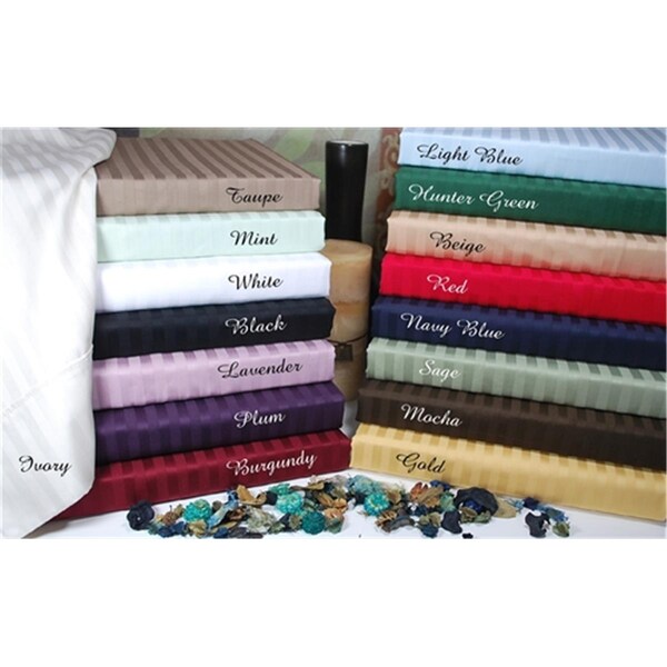 Home City 300 Thread Count Queen Sheet Set Egyptian Cotton Stripe-Burgundy - 300QNSH STBG