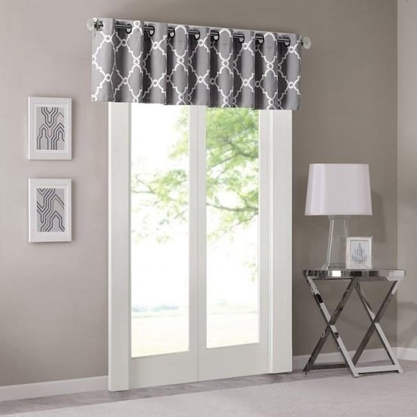 Madison Park Madison Park MP41-2020 Fretwork Print Valance; Grey - MP41-2020