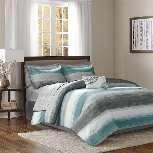Madison Park Madison Park MPE10-697 Complete Comforter & Cotton Sheet Set - Aqua; California King Size - MPE10-697