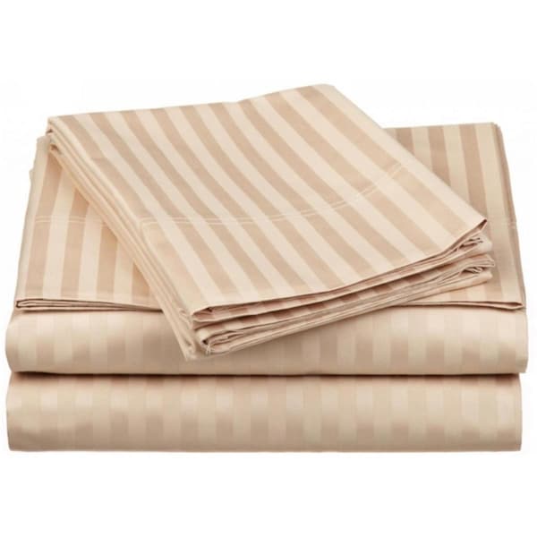 Impressions By Luxor Treasures Egyptian Cotton 650 Thread Count Stripe Sheet Set California King-Beige - 650CKSH STBI