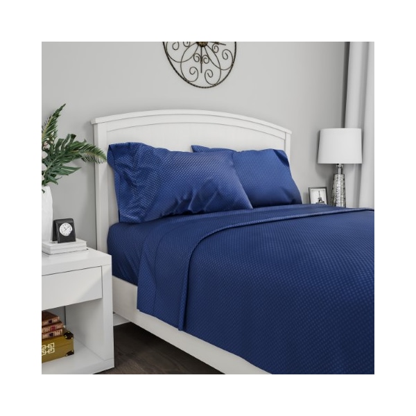 Hastings Home Brushed Microfiber 3-piece Embossed Checkered Bed Linens, Fitted, Flat, Pillowcase Twin, Navy - 190209NTA