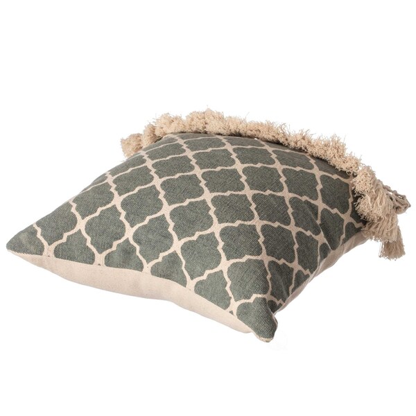 Deerlux 16" Handwoven Cotton Throw Pillow Cover with Ogee Pattern and Tasseled Top, Green - QI004313.GN