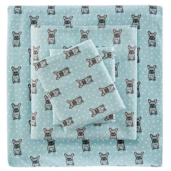 Imageware Systems Cozy Flannel Sheet Set, Aqua French Bulldog - Twin Extra Large - TN20-0222